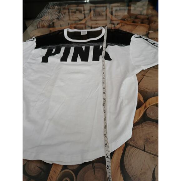 PINK Victoria's Secret Mesh Jersey T-Shirt Slouchy Drop Shoulder 3/4 Sleeve S - Picture 8 of 9